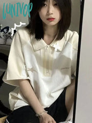 Lunivop Korean Star Embroidery Polo Shirt Women Streetwear Y2K Grunge Couple T Shirts Casual Short