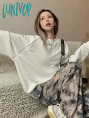 Lunivop Korean Streetwear Embroidery Sweatshirt Women Grunge Kpop Harajuku White Pullover Aesthetic