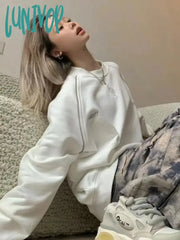 Lunivop Korean Streetwear Embroidery Sweatshirt Women Grunge Kpop Harajuku White Pullover Aesthetic