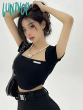Lunivop Korean Streetwear Tshirts Women Sexy Solid Slim Crop Tops Female Basic Y2K Harajuku Shirts