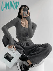 Lunivop Korean Style Crop T Shirts Women Vintage Sexy Long Sleeve Tops Female Harajuku Fashion