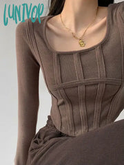 Lunivop Korean Style Crop T Shirts Women Vintage Sexy Long Sleeve Tops Female Harajuku Fashion