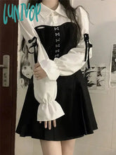 Lunivop Korean Style Mini Winter One Piece Dress Women Y2K Preppy Long Sleeve Tunic Pleated Shirt