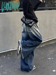 Lunivop Korean Style Y2K Jeans Women Wide Leg Gradient Blue Denim Pants Streetwear Harajuku High