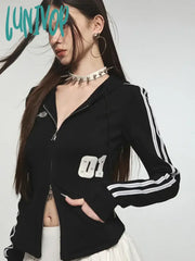 Lunivop Korean Style Zip Up Hoodies Women Harajuku Y2K Streetwear Crop Sweatshirt Casual Slim