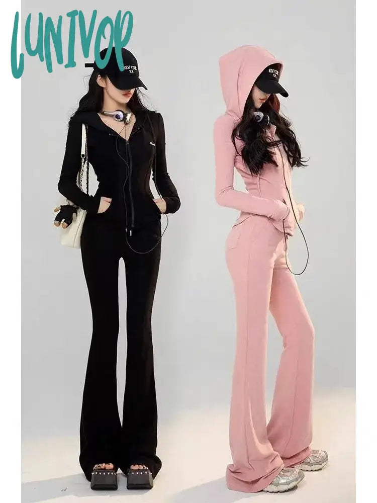 Lunivop Korean Style Zip Up Hoodies Women Kpop Vintage Cropped Sweatshirts Y2K Casual Slim Hooded