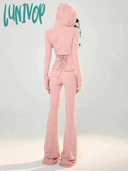 Lunivop Korean Style Zip Up Hoodies Women Kpop Vintage Cropped Sweatshirts Y2K Casual Slim Hooded