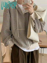 Lunivop Korean Style Zip Up Striped Hoodies Women Vintage Hooded Sweatshirts New Casual Loose