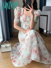 Lunivop Korean Summer Fashion Chiffon Floral Dress Women Casual A-Line Fairy Party Midi Vestidos