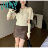 Lunivop Korean Version Of Temperament Simple Bubble Sleeve Sweater Women’s Early Autumn Sleeves