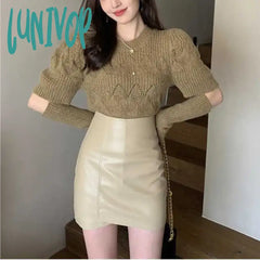 Lunivop Korean Version Of Temperament Simple Bubble Sleeve Sweater Women’s Early Autumn Sleeves