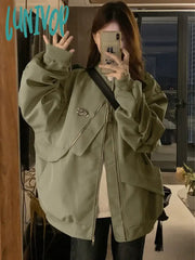 Lunivop Korean Vintage Jackets Women Long Sleeve Oversized Outwear Solid Color Stand Neck Tops