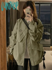 Lunivop Korean Vintage Jackets Women Long Sleeve Oversized Outwear Solid Color Stand Neck Tops