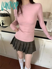 Lunivop Korean Women Vintage Y2K Aesthetic T-Shirts Streetwear Chic Bow Bottoming Tshirts Half Long