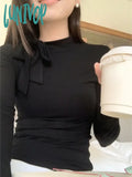 Lunivop Korean Women Vintage Y2K Aesthetic T-Shirts Streetwear Chic Bow Bottoming Tshirts Half Long
