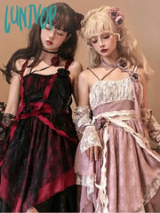 Lunivop Lace Flower Kawaii Lolita Strap Dress Women Japanese Gothic Vintage Fairy Irregular France