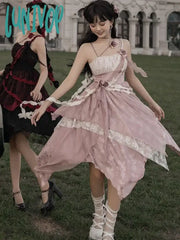 Lunivop Lace Flower Kawaii Lolita Strap Dress Women Japanese Gothic Vintage Fairy Irregular France