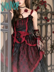 Lunivop Lace Flower Kawaii Lolita Strap Dress Women Japanese Gothic Vintage Fairy Irregular France