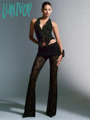 Lunivop Lace Jacquard See Through Sexy Straight Pant Women Y2K Fashion Low Rise Waist Slim Night