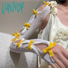 Lunivop Lace Oversleeve Wraps Bowknot Fingerless Gloves Y2K Arm Warmers Women’s Lolita