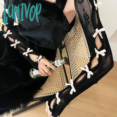 Lunivop Lace Oversleeve Wraps Bowknot Fingerless Gloves Y2K Arm Warmers Women’s Lolita