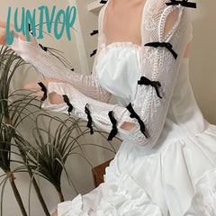 Lunivop Lace Oversleeve Wraps Bowknot Fingerless Gloves Y2K Arm Warmers Women’s Lolita