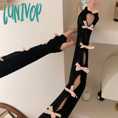 Lunivop Lace Oversleeve Wraps Bowknot Fingerless Gloves Y2K Arm Warmers Women’s Lolita