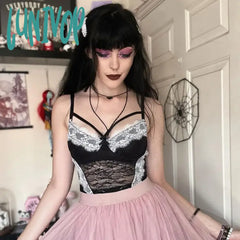 Lunivop Lace Patchwork Camisole Women Sexy Sleeveless Club Party Strap Crop Top Ladies Summer