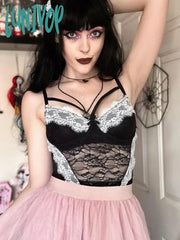 Lunivop Lace Patchwork Camisole Women Sexy Sleeveless Club Party Strap Crop Top Ladies Summer