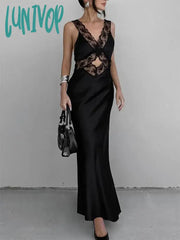 Lunivop Lace Slim Maxi Dresses For Women Clothing Deep V Neck Sexy High Wasit Long Dress Party