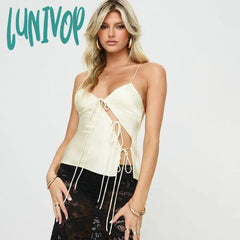 Lunivop Lace Up Hollow Camisole Women’s Off-Shoulder Spaghetti Strap Tank Sleeveless Slim Fit
