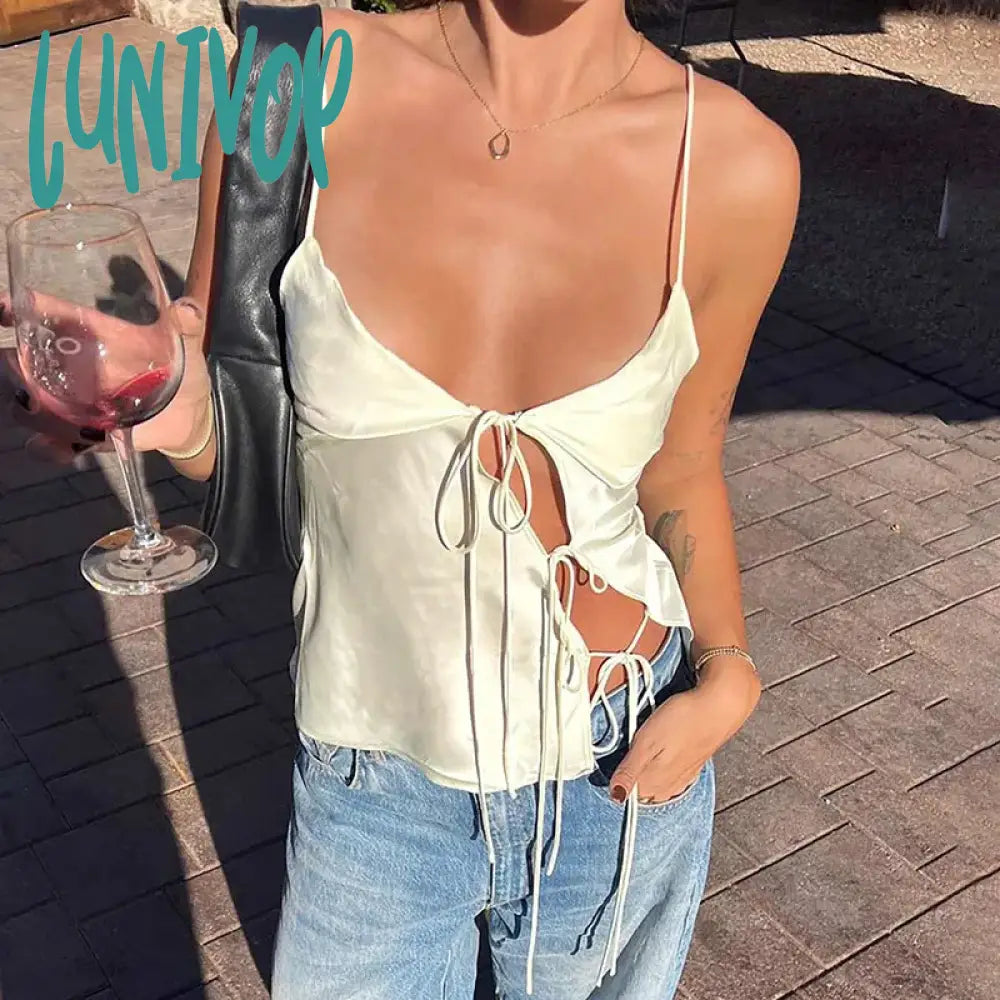 Lunivop Lace Up Hollow Camisole Women’s Off-Shoulder Spaghetti Strap Tank Sleeveless Slim Fit