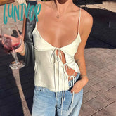 Lunivop Lace Up Hollow Camisole Women’s Off-Shoulder Spaghetti Strap Tank Sleeveless Slim Fit