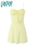 Lunivop Lace Up Mini Summer Dress Sundress Women Spaghetti Strap Sexy Short White Beach Vestidos
