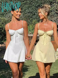 Lunivop Lace Up Mini Summer Dress Sundress Women Spaghetti Strap Sexy Short White Beach Vestidos Fishbone Party Club Dress 2024