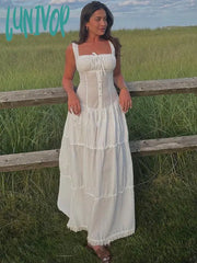 Lunivop Lace Up Slim Maxi Dresses For Women High Waist Corset Dress Womens Whitewedding Holiday