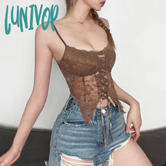 Lunivop Lace Women Corset Top Fashion Y2K Sexy Retro Cute Sweet Tank Fairy Core Aesthetic Summer