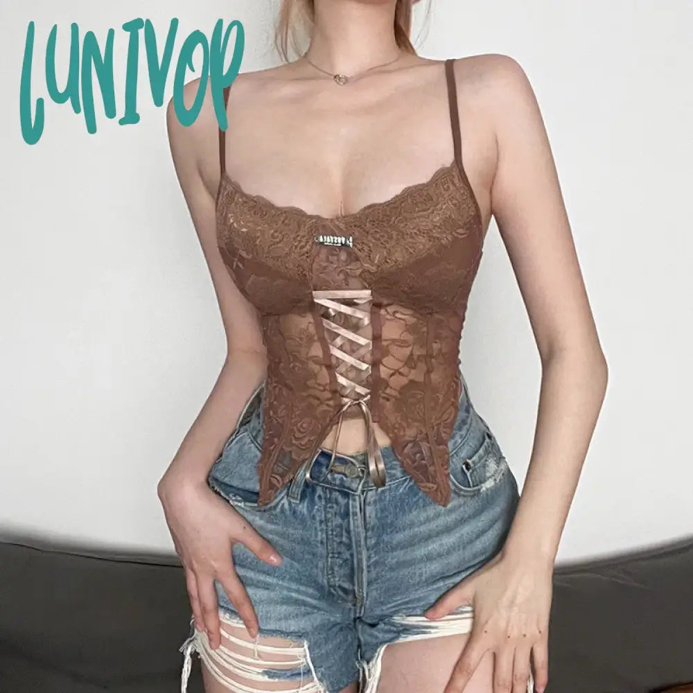 Lunivop Lace Women Corset Top Fashion Y2K Sexy Retro Cute Sweet Tank Fairy Core Aesthetic Summer