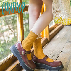 Lunivop Lacework Frilly Ruffle Socks Cotton Soft High Quality Lady Girl Kawaii Cute Solid Color