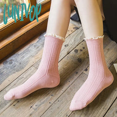 Lunivop Lacework Frilly Ruffle Socks Cotton Soft High Quality Lady Girl Kawaii Cute Solid Color