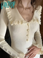 Lunivop Ladies High Waist Ruffled Maxi Dresses For Women Autumn Winter Knitted Slim Long Dress