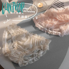 Lunivop Ladies Plus Size Panties Girl Sweet Ruffle Solid Color Ice Silk Cute Multicolor Women’s