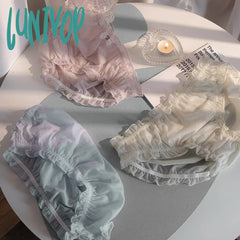 Lunivop Ladies Plus Size Panties Girl Sweet Ruffle Solid Color Ice Silk Cute Multicolor Women’s