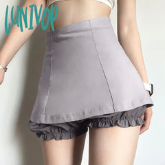 Lunivop Ladies Slim High Waist Mini Skirt Club Harajuku Gothic Punk Black Short Summer Fashion