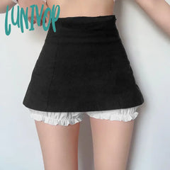 Lunivop Ladies Slim High Waist Mini Skirt Club Harajuku Gothic Punk Black Short Summer Fashion