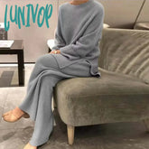 Lunivop Lady Home Suit Autumn Fashion Soft Casual O-Neck Pullover Tops + Knitted Pant New Homewear