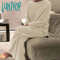 Lunivop Lady Home Suit Autumn Fashion Soft Casual O-Neck Pullover Tops + Knitted Pant New Homewear