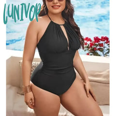 Lunivop Large Size 4Xl Sexy Black Bikini Women Cup Halter Backless Swimwear Big 3Xl Beach Swimsuit