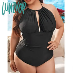 Lunivop Large Size 4Xl Sexy Black Bikini Women Cup Halter Backless Swimwear Big 3Xl Beach Swimsuit