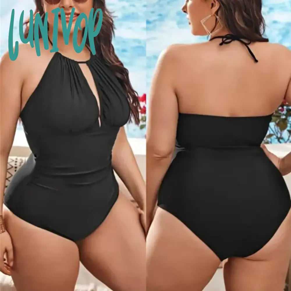 Lunivop Large Size 4Xl Sexy Black Bikini Women Cup Halter Backless Swimwear Big 3Xl Beach Swimsuit